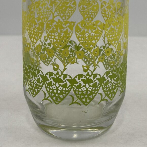 Set Of 4 Vintage Green Yellow Ombre Hearts and Vines Glass Tumblers 12 oz MCM - Picture 3 of 9